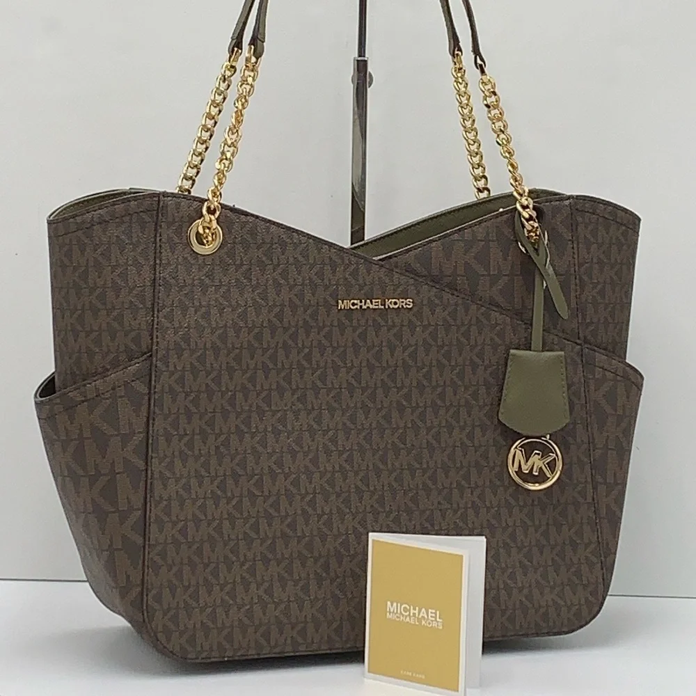 MICHAEL KORS  Jet Set Large Logo Tote Chain Shoulder Bag  COLOR OLIVE  NWT